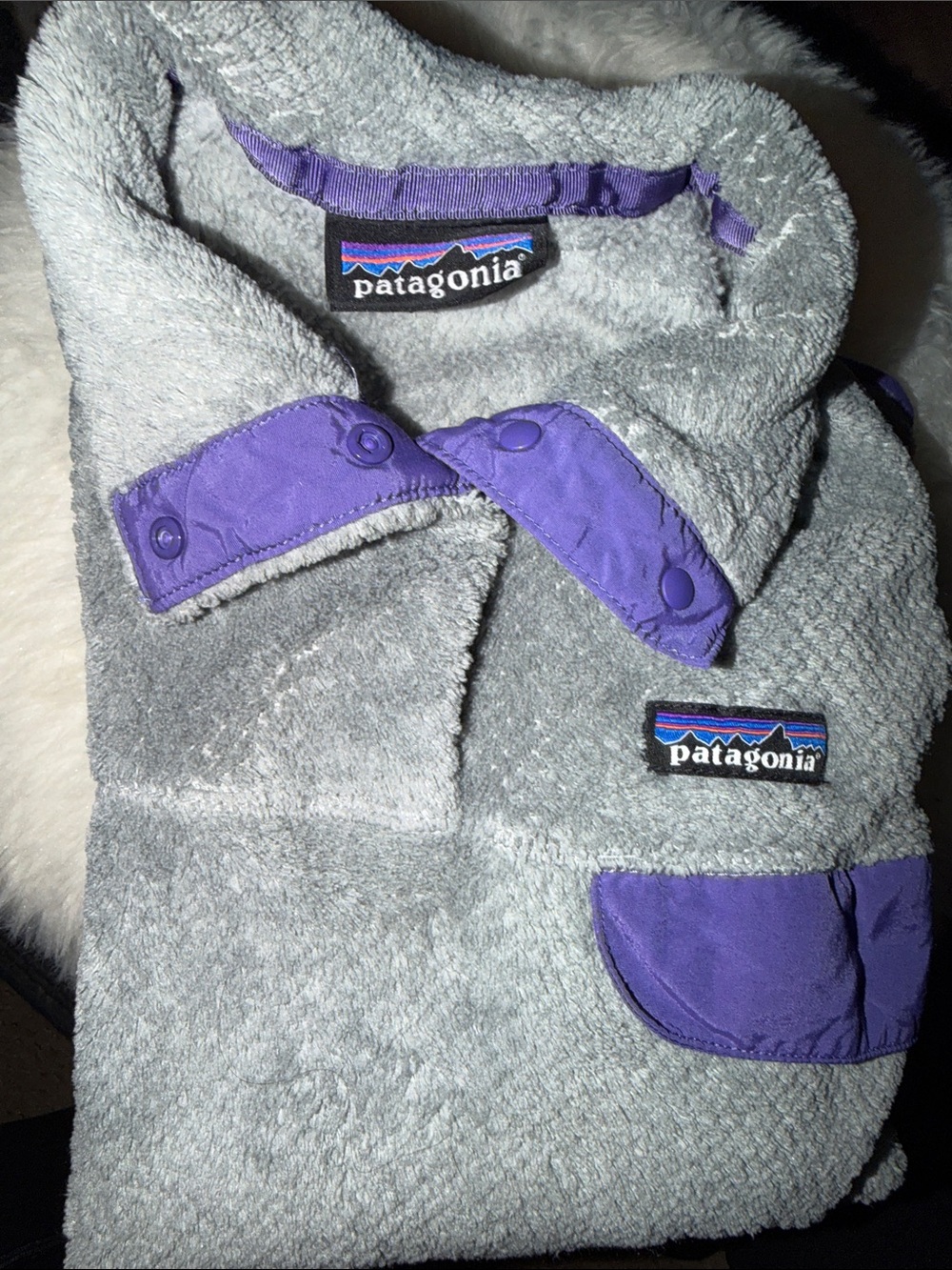 Patagonia Gray Fleece Pullover with Purple Trim - Picture 7 of 7